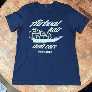 Wild Florida Airboat Graphic Tee Navy Blue Womens Large Everglades South Florida